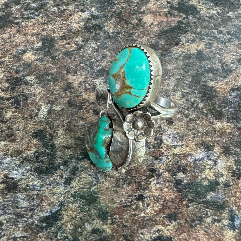 AH~MAZING Royston turquoise double mount unique nugget ring - Picture 4 of 7